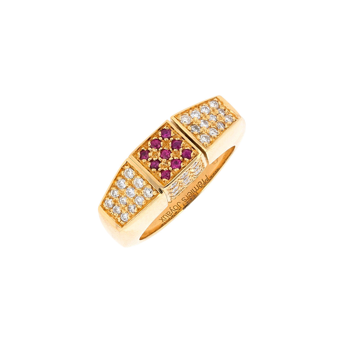 Bague Or Jaune 18 Carats Saphirs Et émeraudes - Style Moderniste Taille 53