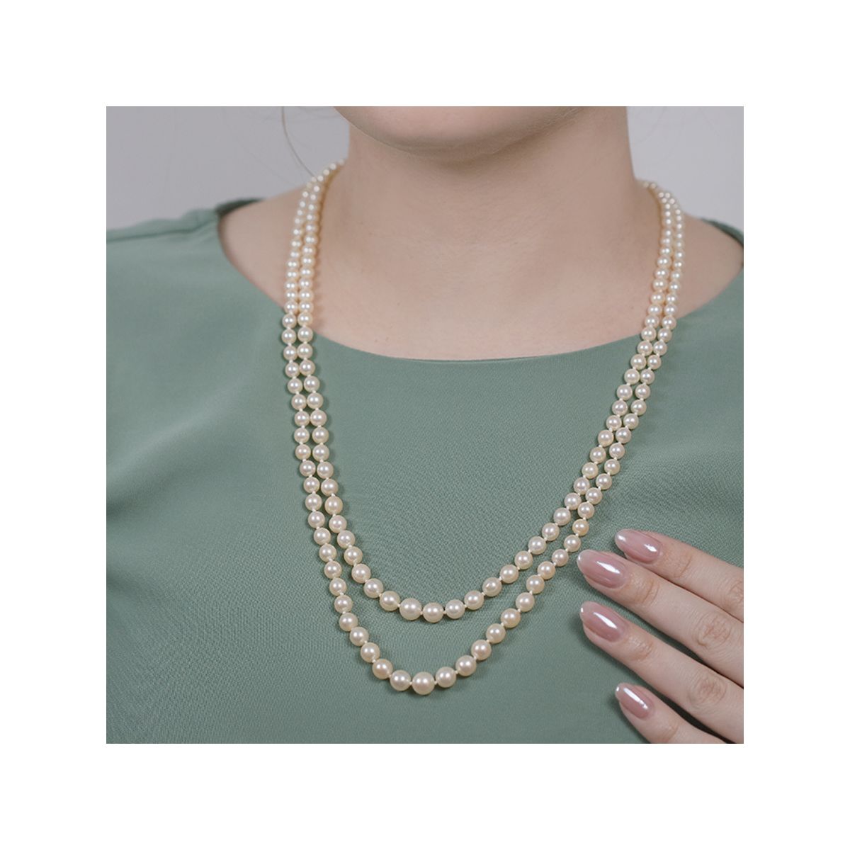 Collier double rang perles or blanc 47.50g