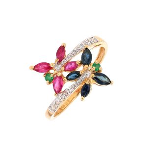 Bague or jaune saphir,émer,rubis,bts