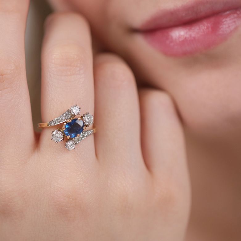 Bague or bicolore saphir et diamant(s) 