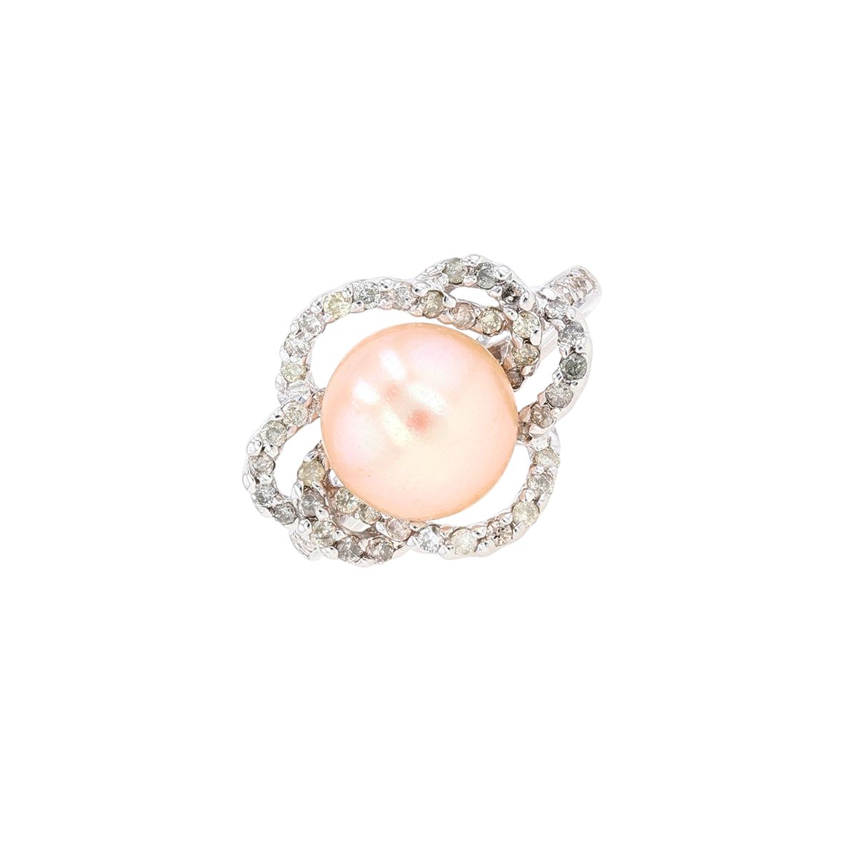 Bague En Or 18 Carats Avec Perle Et Diamants 0.08 Carat - 2.97 Grammes - Occasion