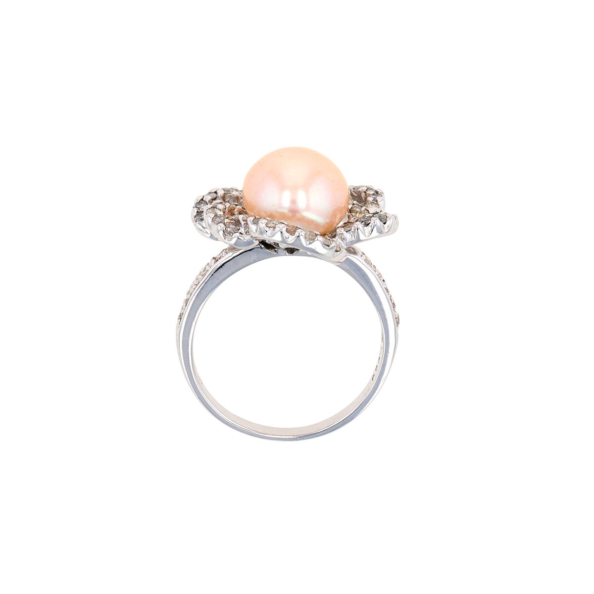 Bague En Or 18 Carats Avec Perle & Diamants - 0.02 Carat - 6.17 Grammes - Occasion