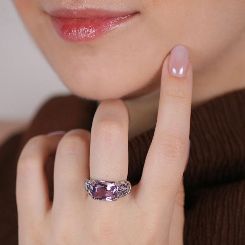 Bague Mauboussin Gueule D'Amour – Or Blanc 18k, Améthyste & Diamants – 5,37 G – Taille 51