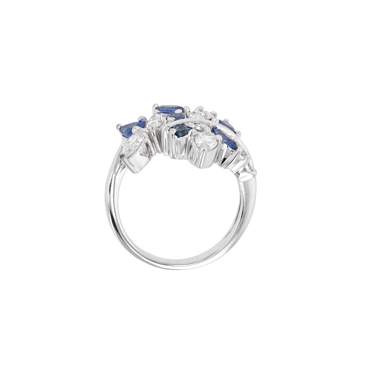 Bague En Or Gris 18 Carats Avec Saphir Non Chauffé 1,30 Ct Et Diamants - Taille 55 - Occasion