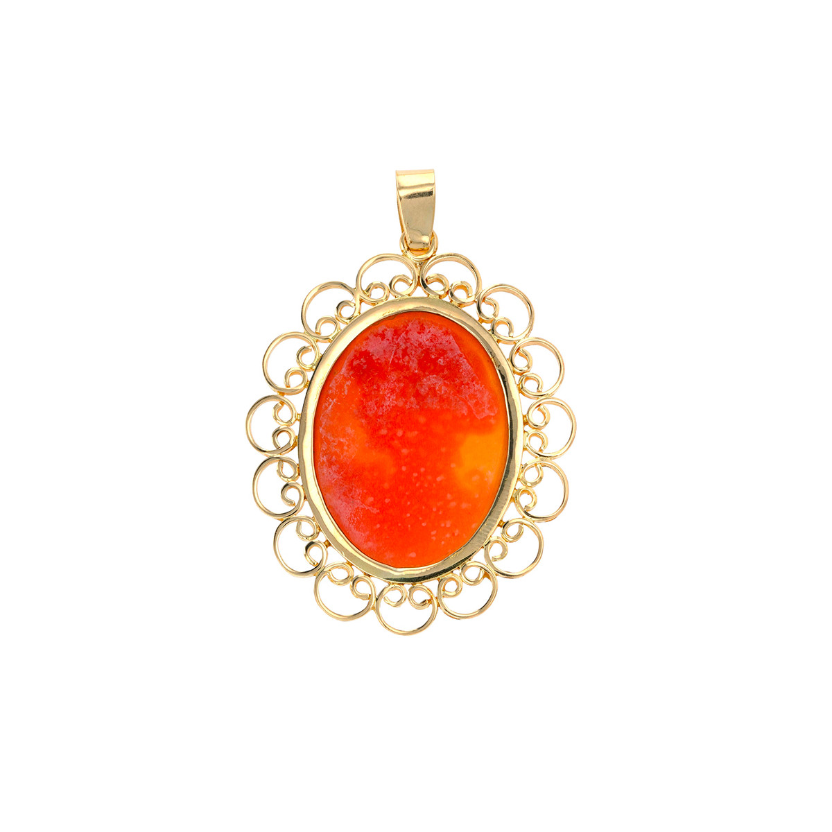 Pendentif Vintage En Or 18k Avec Camée En Corail - Jeune Fille - Bijou Ancien - Occasion