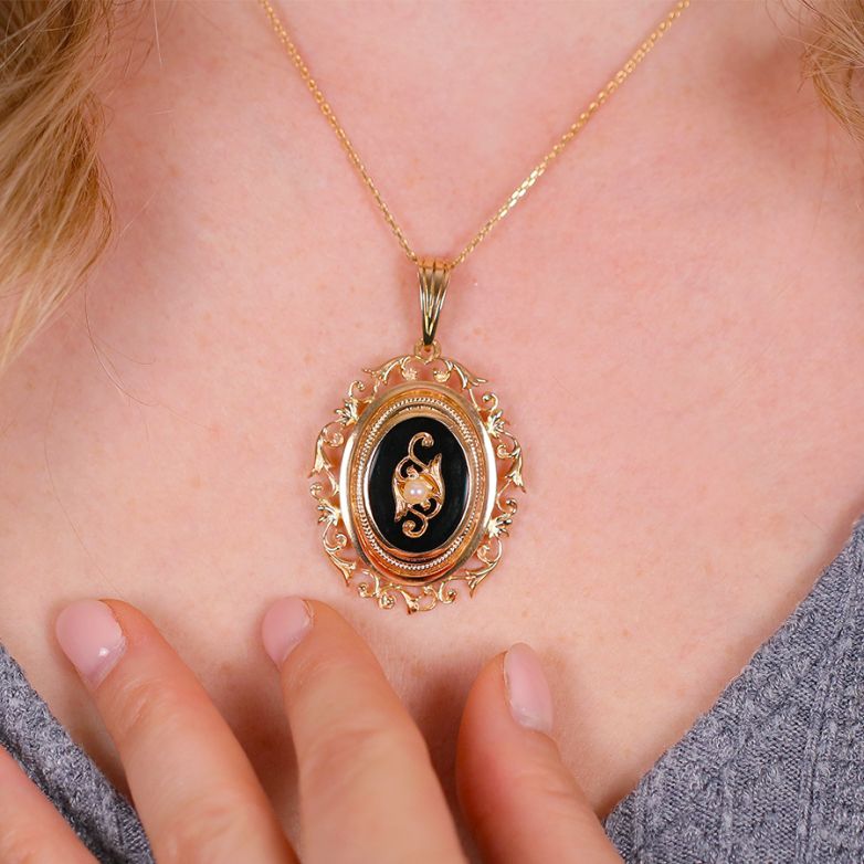 Pendentif or jaune Perle de culture Vintage 