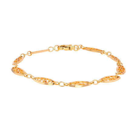Bracelet Fantaisie Ancien – Mailles Bombées, Gravures Dorées, 66 Grammes – Style Manchette Vintage