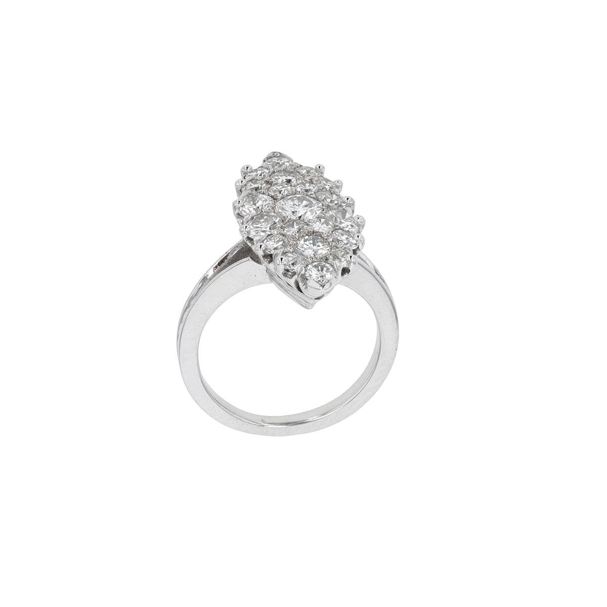 Bague Marquise En Or Blanc Avec 2 Diamants Anciens ~1ct - Occasion, Poinçon Tête D'aigle