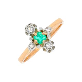 Bague 2 ors émeraude et diamant(s) Vintage