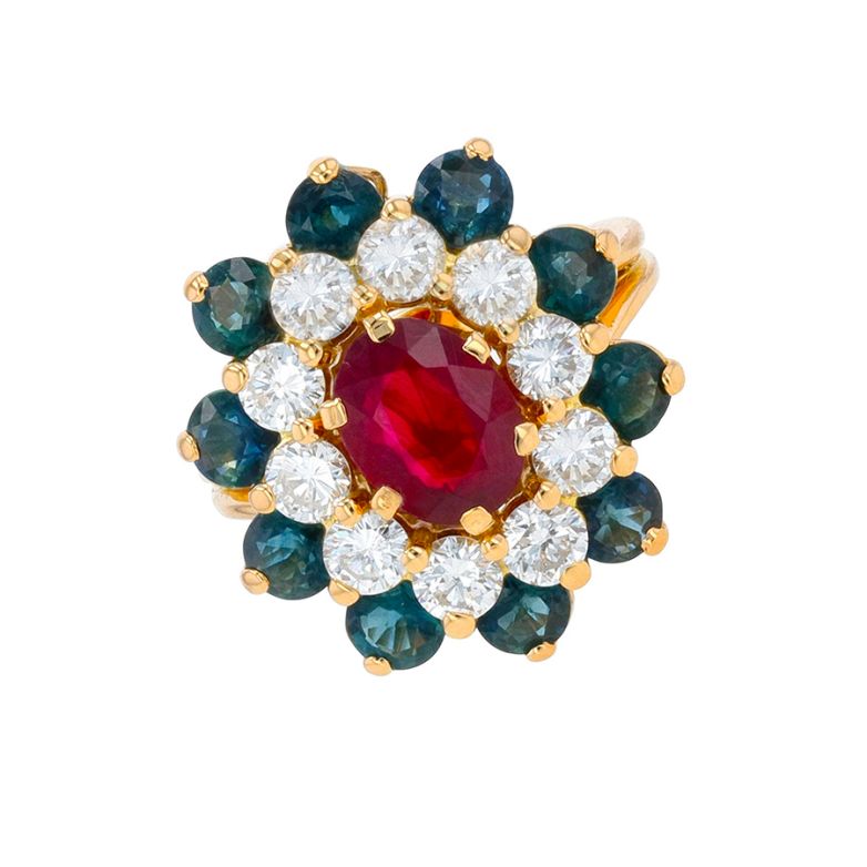 Bague or jaune rubis et diamant(s) Vintage et saphirs
