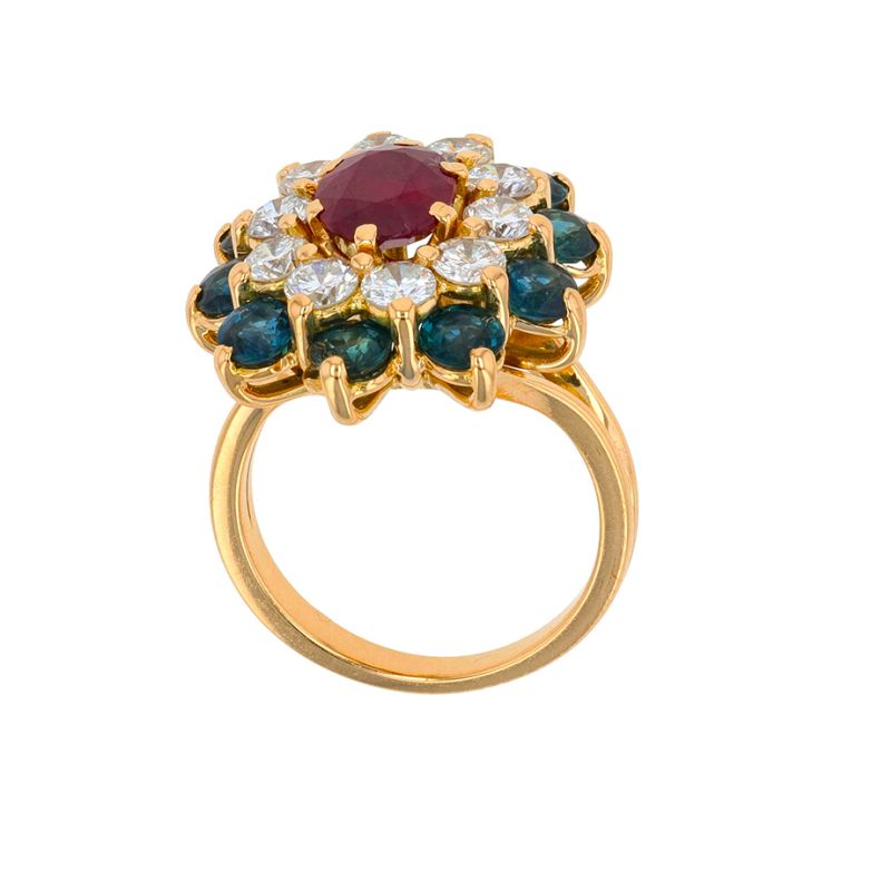 Bague or jaune rubis et diamant(s) Vintage et saphirs