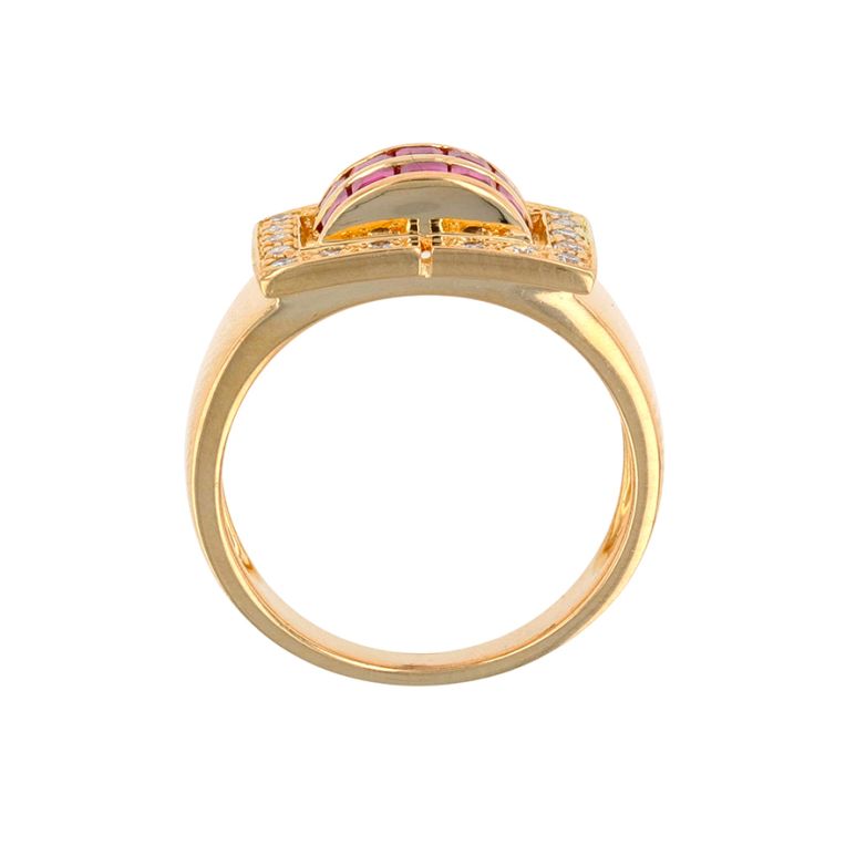 Bague or jaune rubis et diamant(s) Vintage Rubis de synthèse