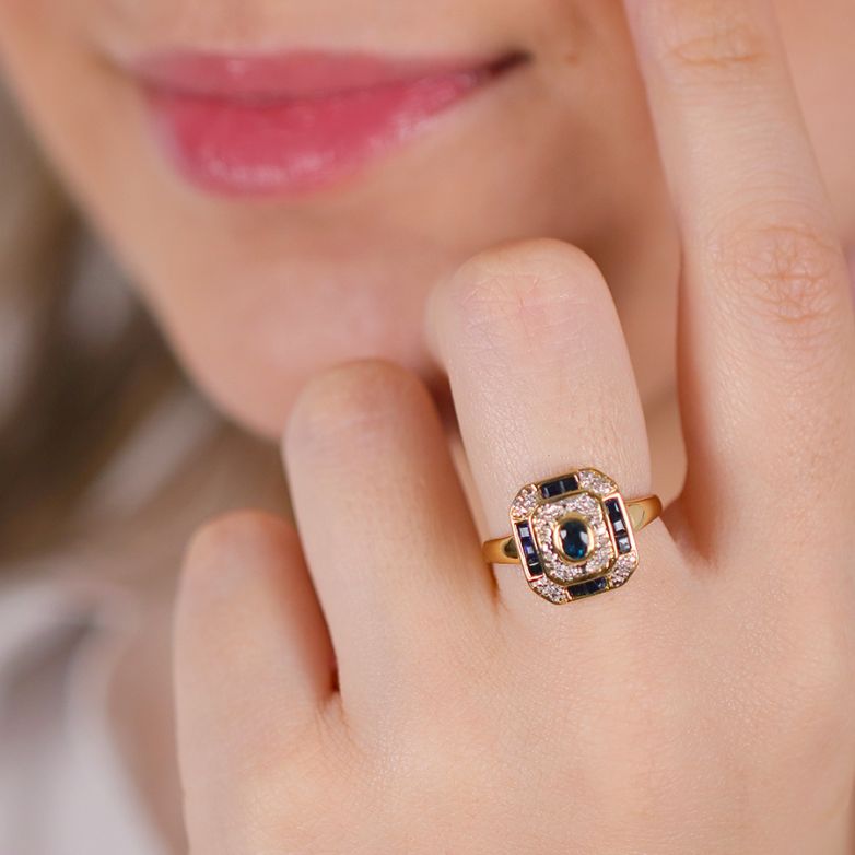 Bague or bicolore saphir et diamant(s) 