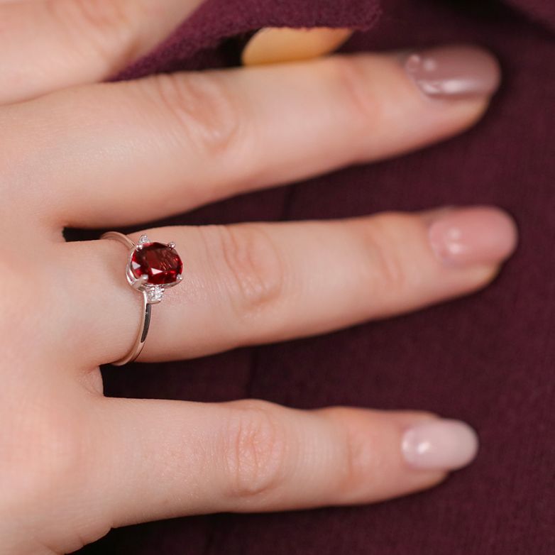 Bague or gris diamant,P.fine grenat