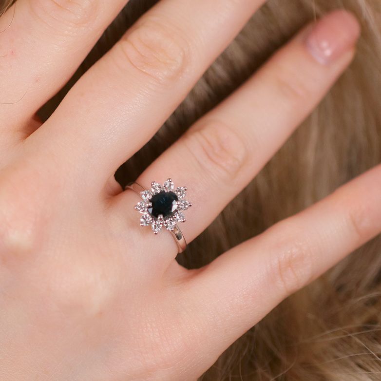 Bague or gris saphir et diamant(s) 