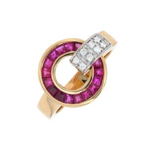 Bague or bicolore rubis et diamant(s)