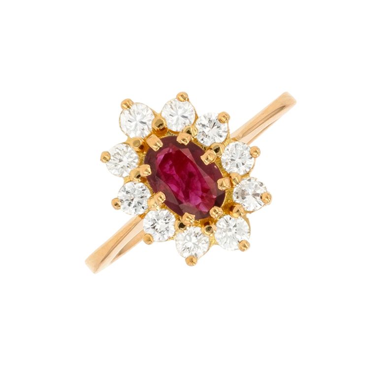 Bague or jaune rubis et diamant(s)