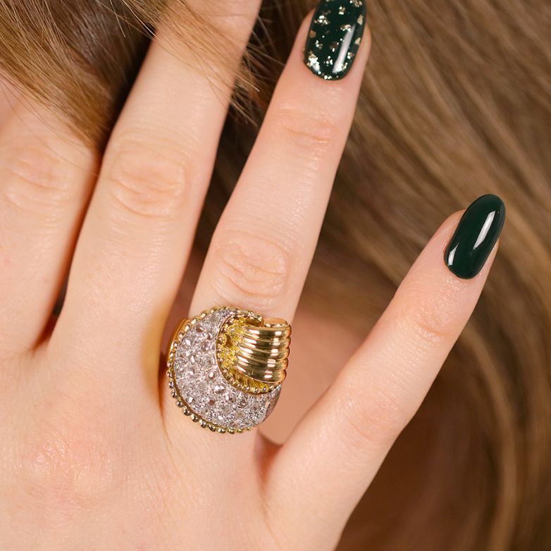 Bague or jaune rose de diamants Vintage 