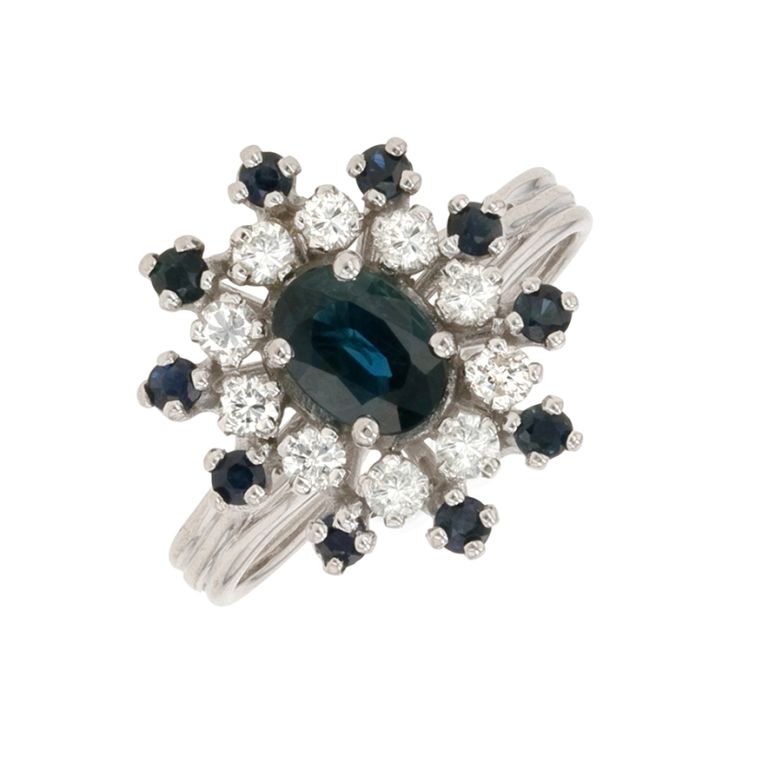 Bague or gris saphir et diamant(s) 