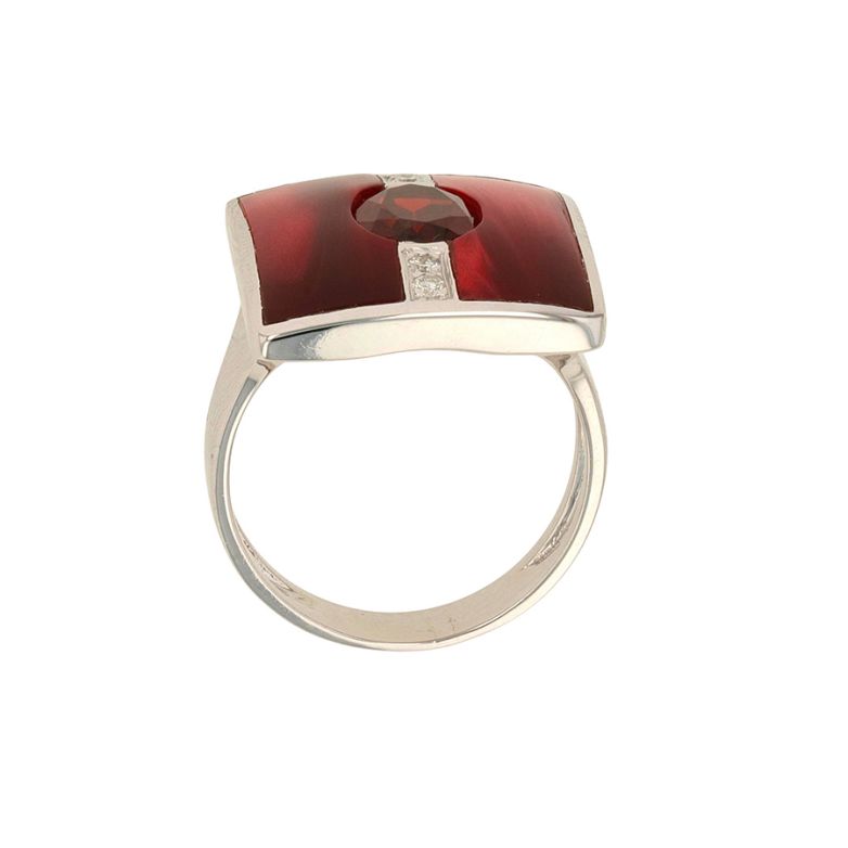 Bague or gris diamant,P.fine grenat
