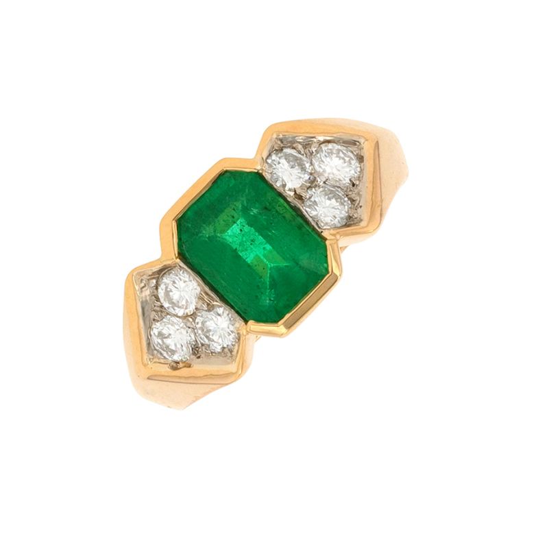 Bague or jaune émeraude et diamant(s)