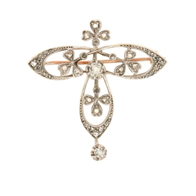 Broche or bicolore diamant(s) t. ancienne 
