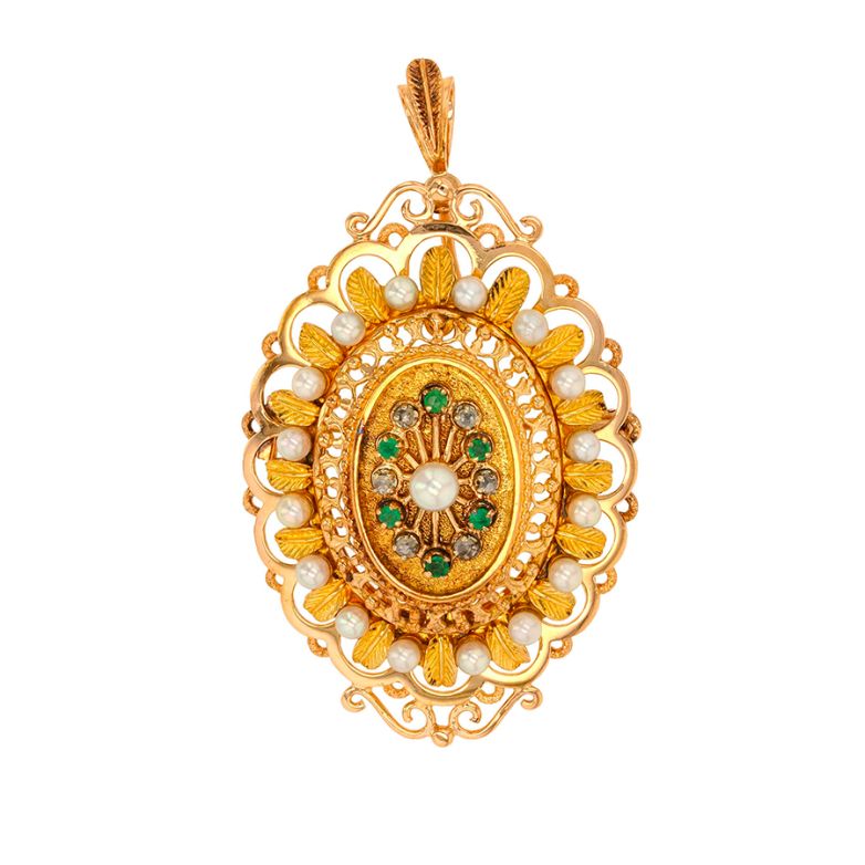 Broche or jaune Perle de culture Vintage