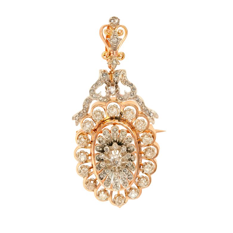 Broche or bicolore diamant(s) t. ancienne