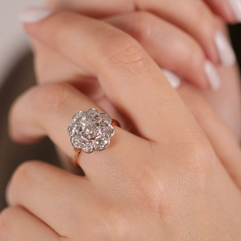 Bague or bicolore diamant(s) t. ancienne 