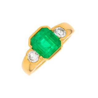 Bague or jaune émeraude et diamant(s) , émeraude 2.53ct rapport Telluria