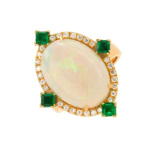 Bague or jaune diamant,P.fine Vintage opale