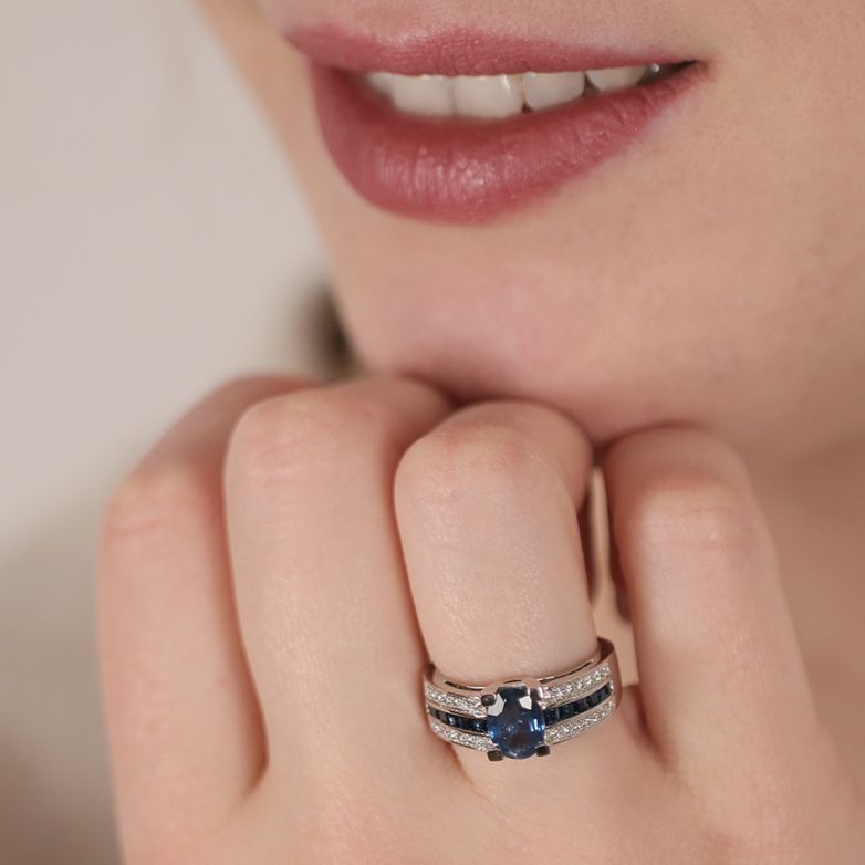 Bague or gris saphir et diamant(s) 