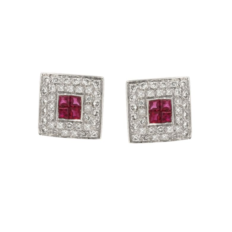boucle d'oreille or gris diamant rubis