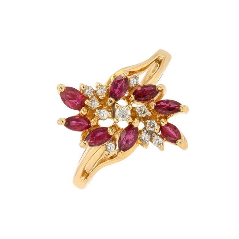Bague or jaune rubis et diamant(s)