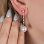 Boucles d'oreilles or gris diamant et perle 