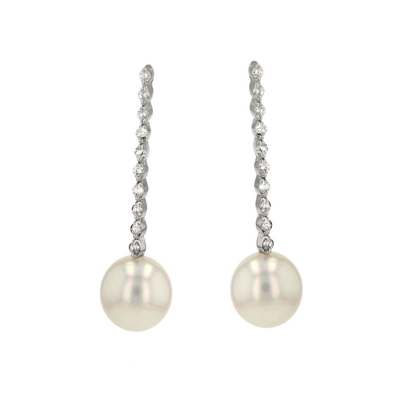 Boucles d'oreilles or gris diamant et perle