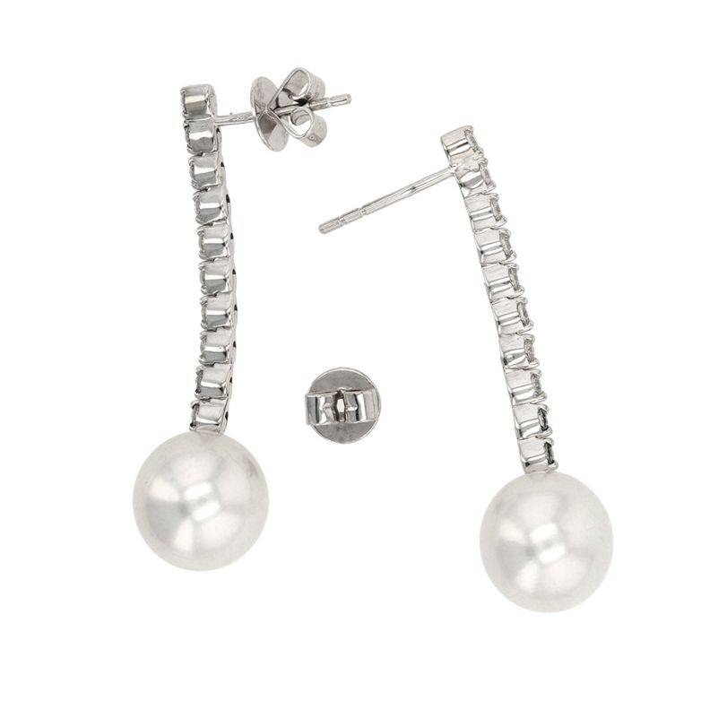 Boucles d'oreilles or gris diamant et perle 