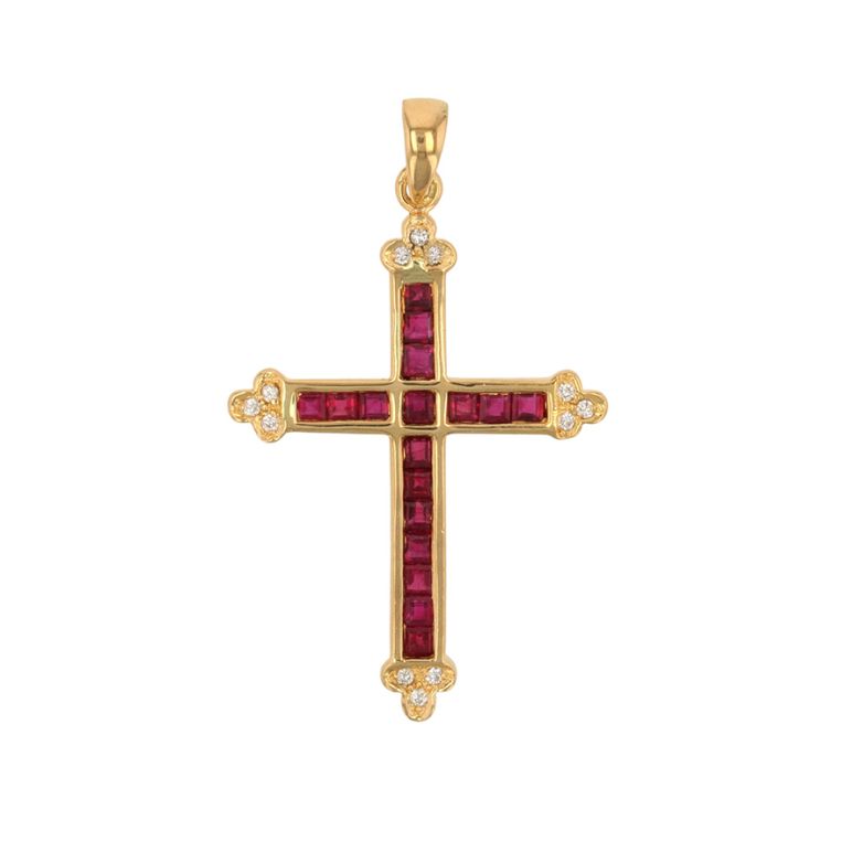 croix or jaune rubis et diamant(s) Rubis de synthèse
