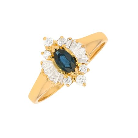 Bague En Or 18 Carats Avec Saphir Et Diamants 0,08 Carat - Style Ruban - Neuf Sans Emballage