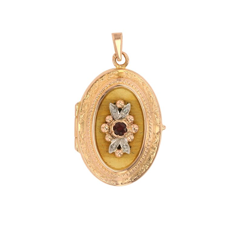 Pendentif or jaune diamant,P.fine Vintage grenat