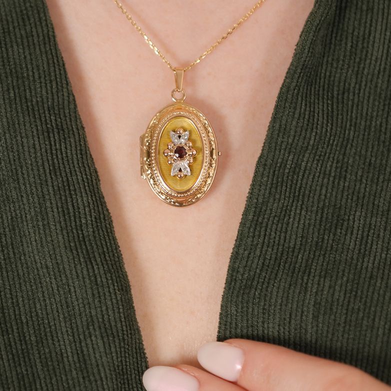 Pendentif or jaune diamant,P.fine Vintage grenat