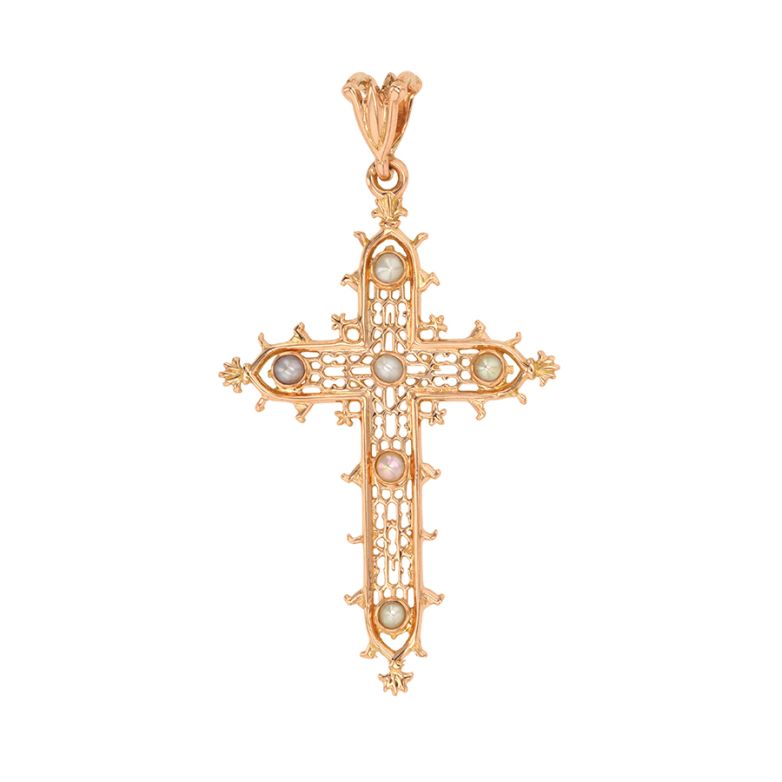 croix or jaune Perle de culture Vintage