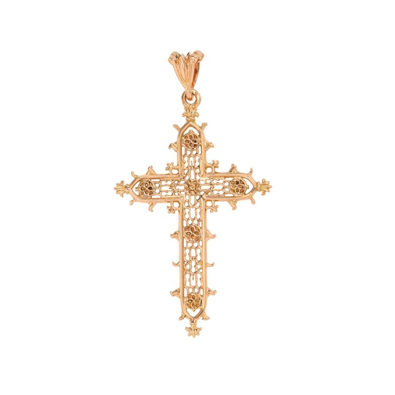 croix or jaune Perle de culture Vintage 