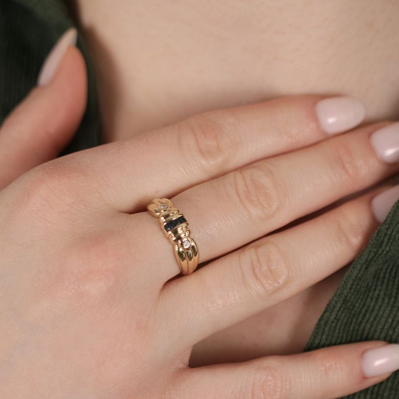 Bague or jaune saphir et diamant(s) 