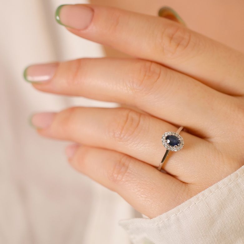 Bague or gris saphir et diamant(s) 
