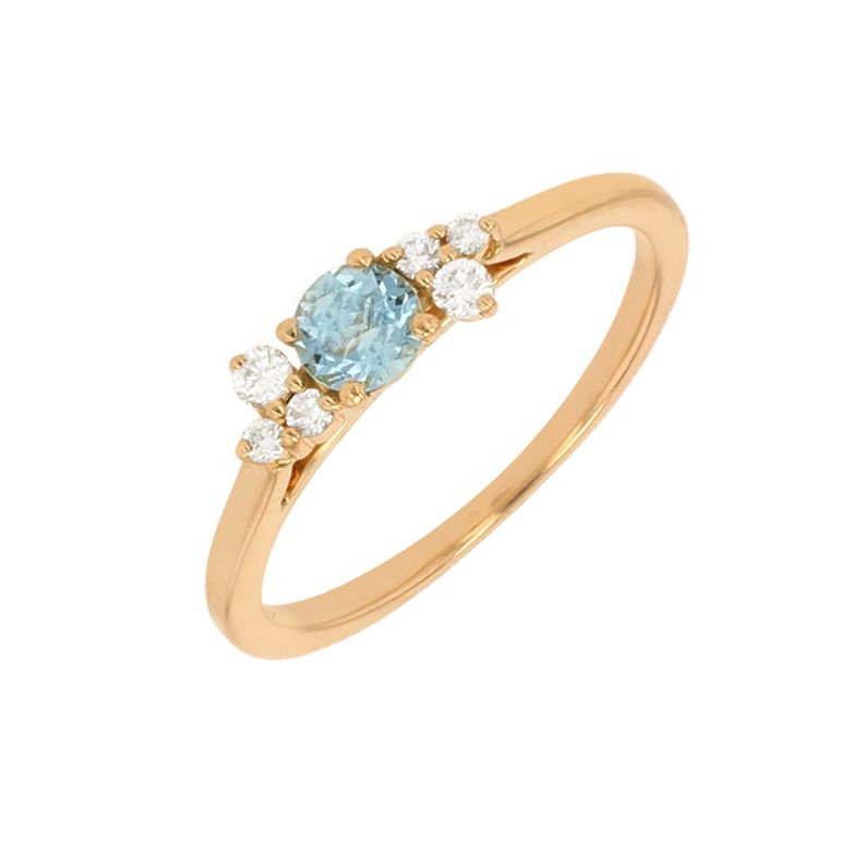 Bague or jaune diamant,P.fine aigue-marine