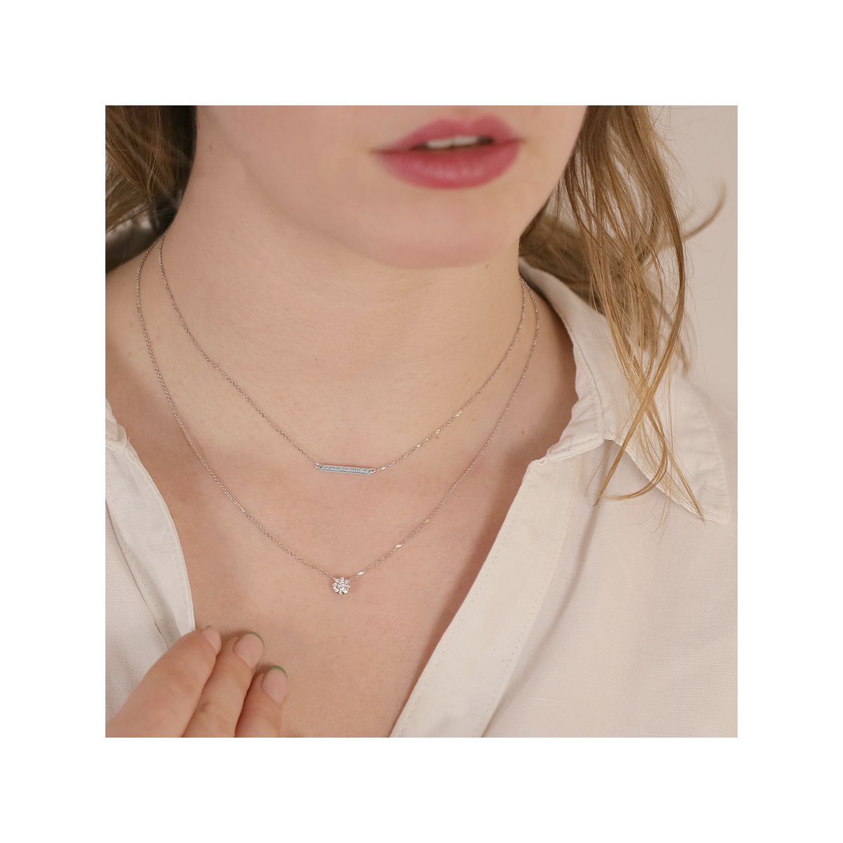 Collier double rang diamants 0.22 carat or blanc 4.18g