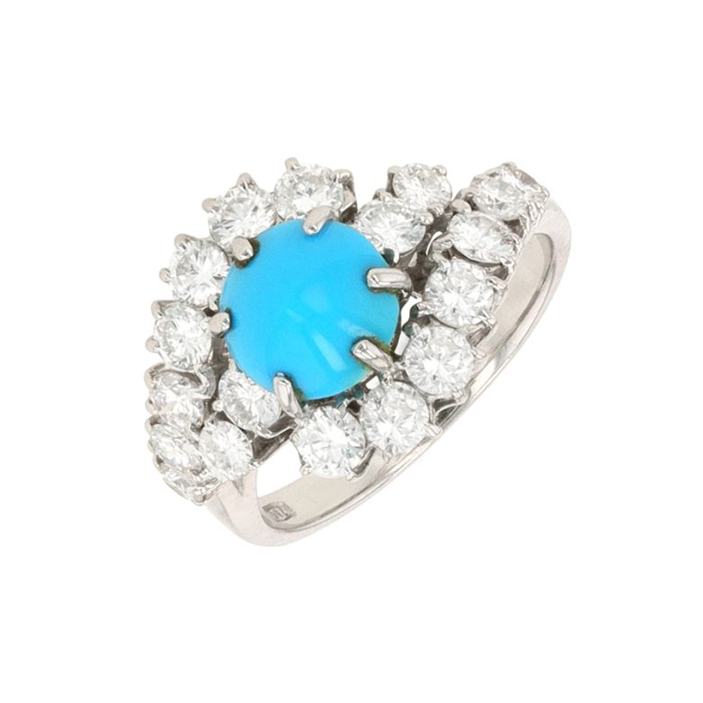 Bague or gris diamant,P.fine Vintage turquoise