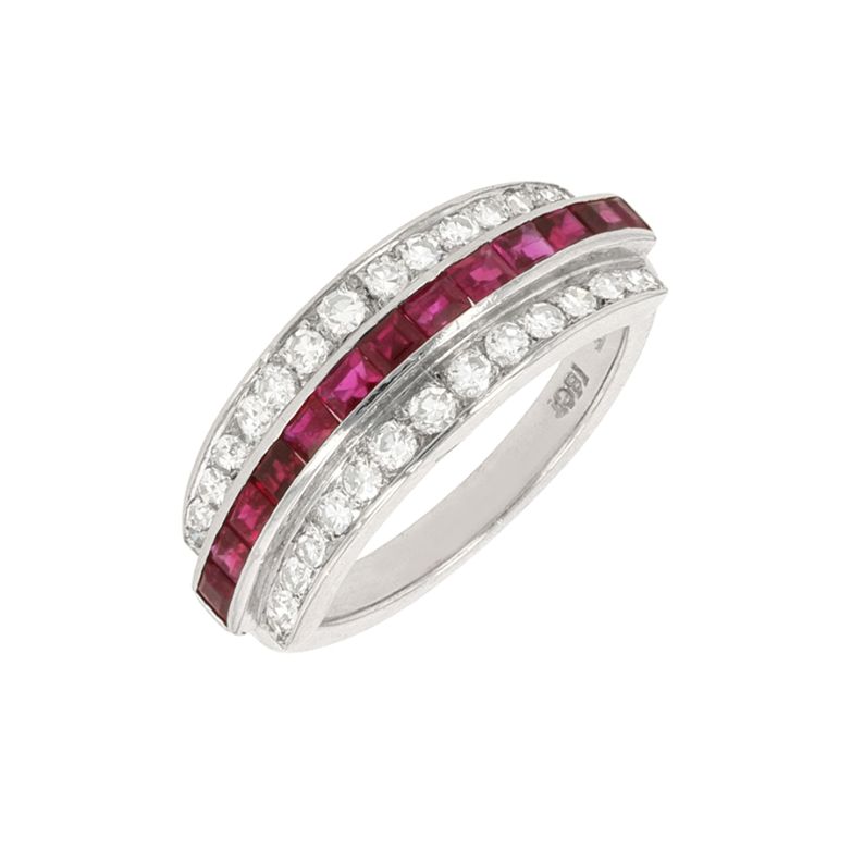 Bague or gris rubis et diamant(s)