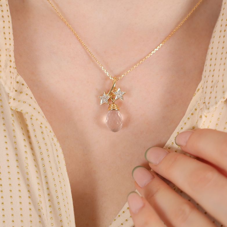 Pendentif 2 ors diamant,P.fine quartz